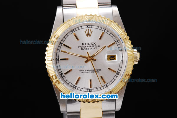 Rolex Datejust Automatic Two Tone with Gold Bezel and White Dial - Click Image to Close